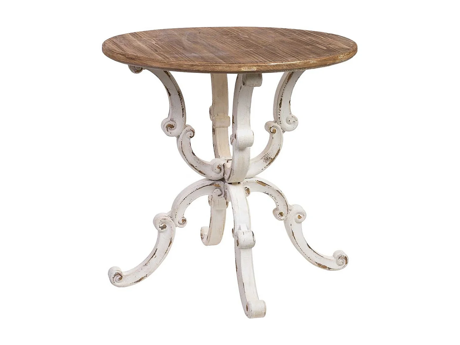 Table ronde en bois, finition vieillie D80x80x79h cm