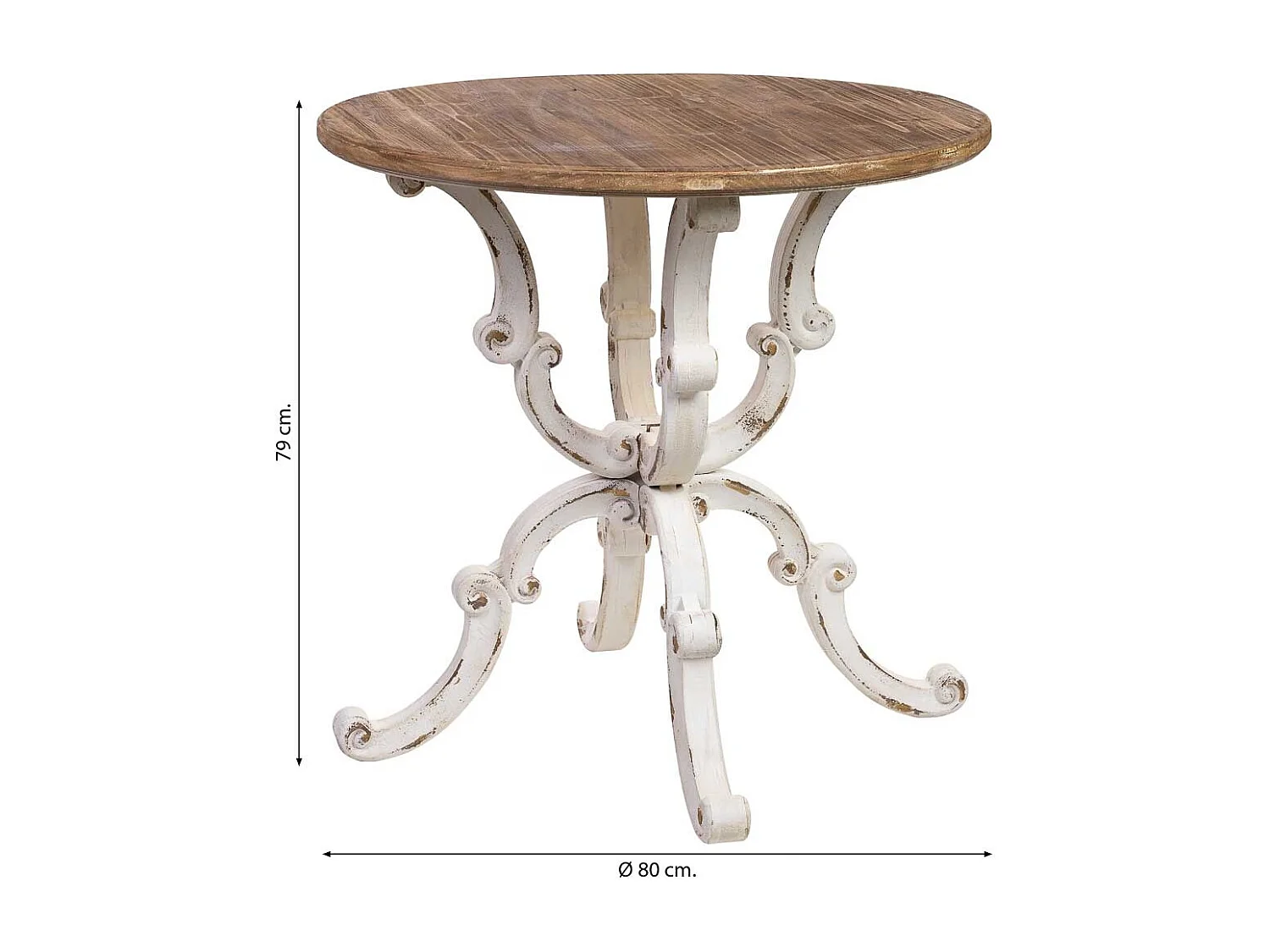 Table ronde en bois, finition vieillie D80x80x79h cm