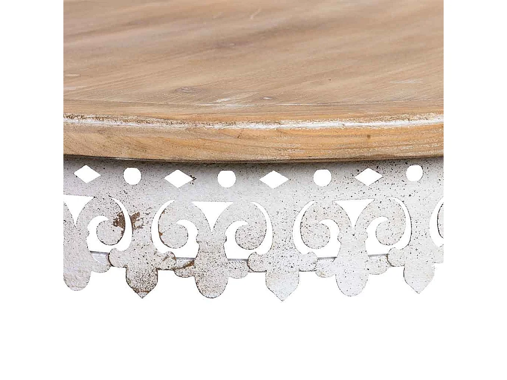 Mesa redonda de madeira e metal acabamento envelhecido 75x75x80h cm