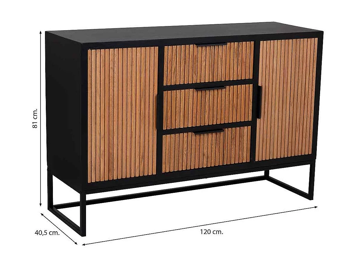 Aparador com 3 gavetas e 2 portas em madeira e metal 120x40,5x81h cm