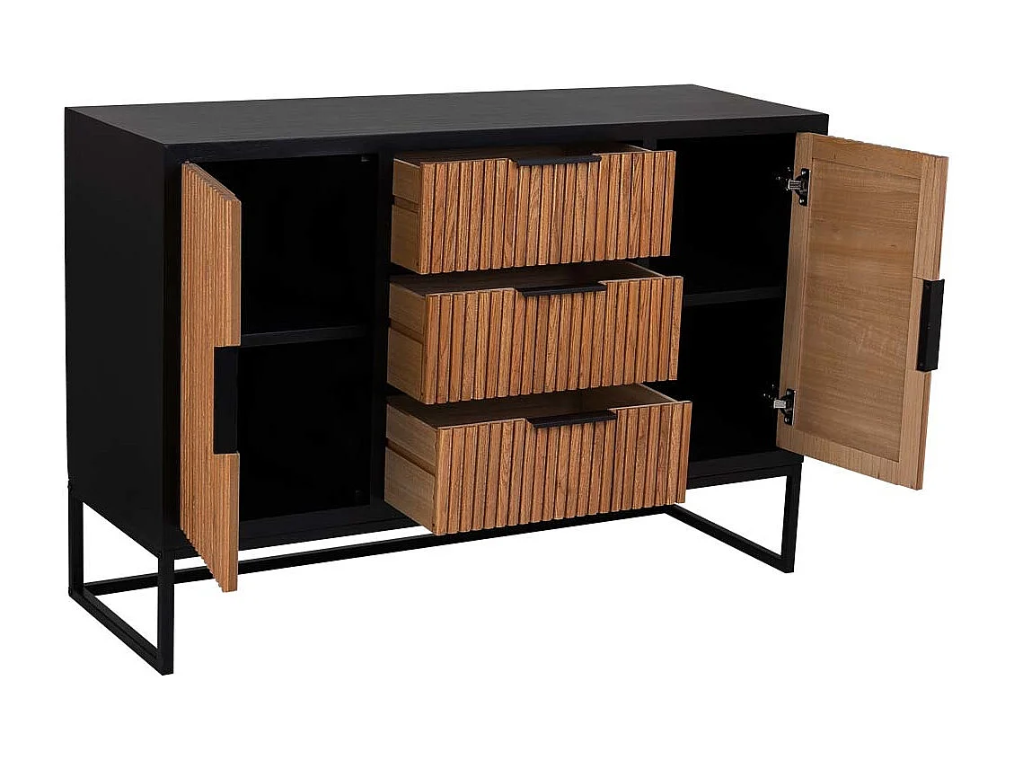 Aparador com 3 gavetas e 2 portas em madeira e metal 120x40,5x81h cm