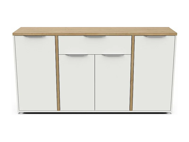 ACCESS Sideboard – 4 Türen + 1 Schublade – HamiltonEiche und Weiß – 160,7 x 39,6 x 85,6 cm