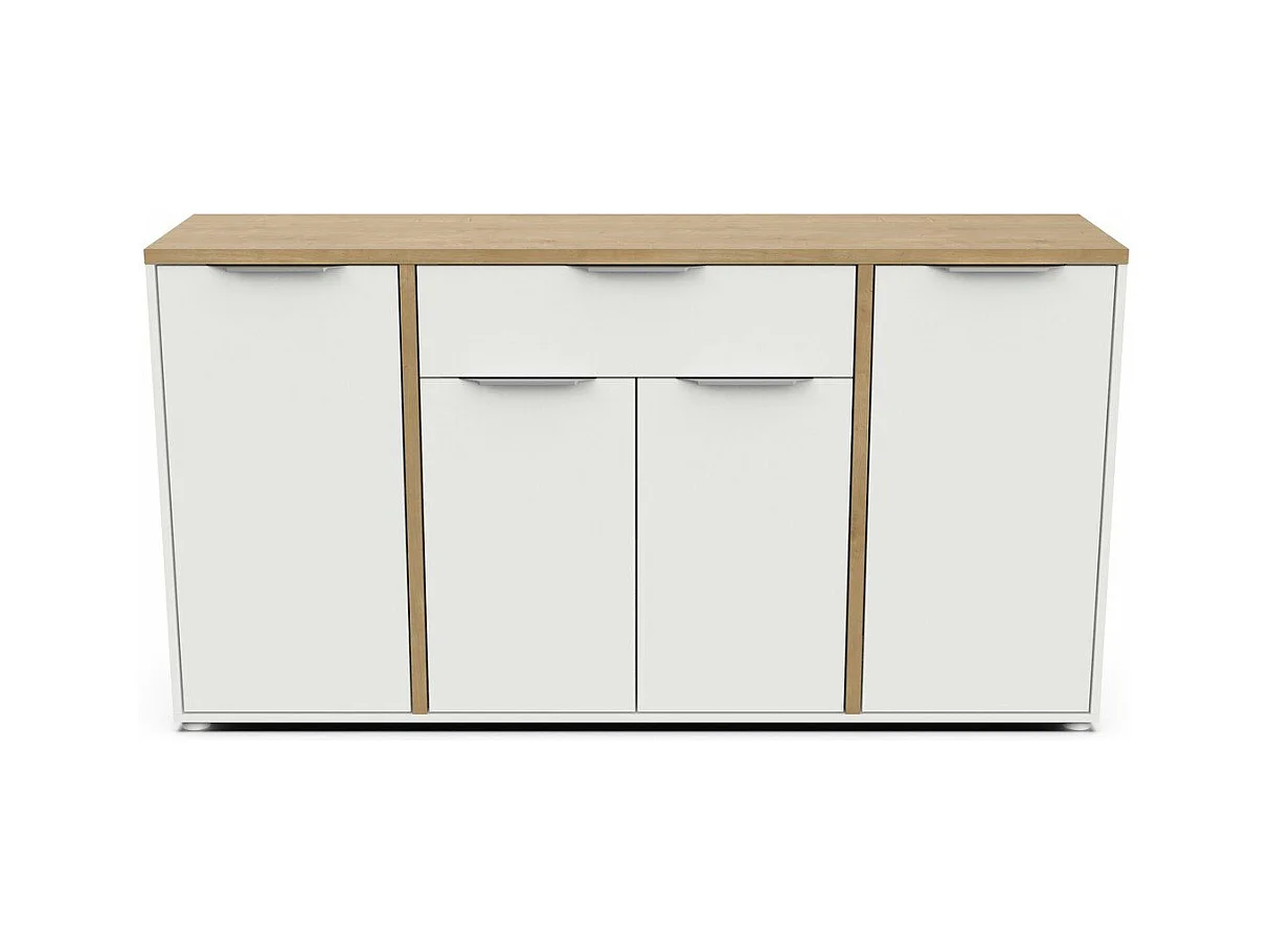 Buffet 4 portes et 1 tiroir décor chêne et blanc mat L160,7 cm - ACCESS