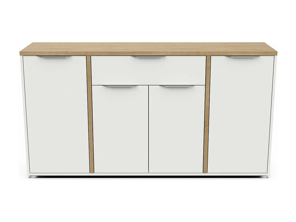 Aparador ACCESS - 4 puertas + 1 cajón - Roble Hamilton y Blanco - 160,7 x 39,6 x 85,6 cm