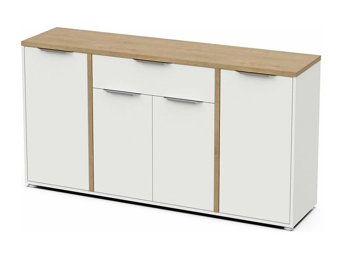 Aparador ACCESS - 4 puertas + 1 cajón - Roble Hamilton y Blanco - 160,7 x 39,6 x 85,6 cm