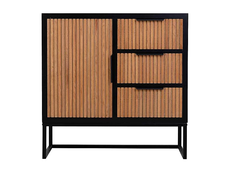 Buffet avec 1 porte et 3 tiroirs en bois et métal 80x34x80h cm