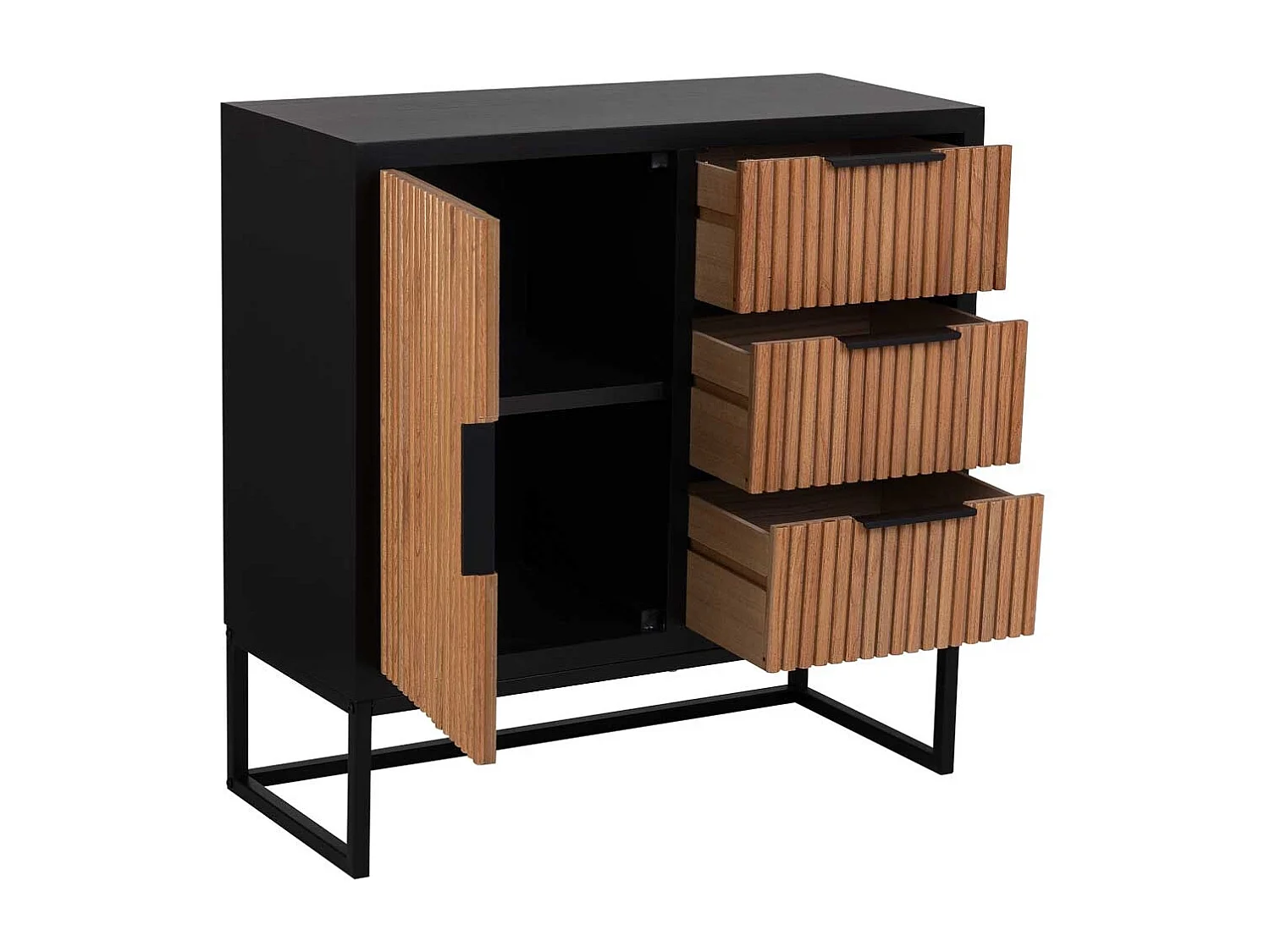 Buffet avec 1 porte et 3 tiroirs en bois et métal 80x34x80h cm