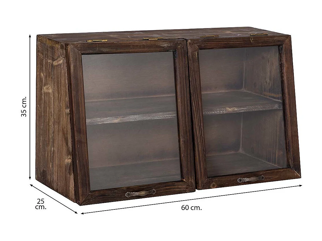 Vitrine en bois avec 2 portes vitrées et 1 étagère 60x25x35h cm