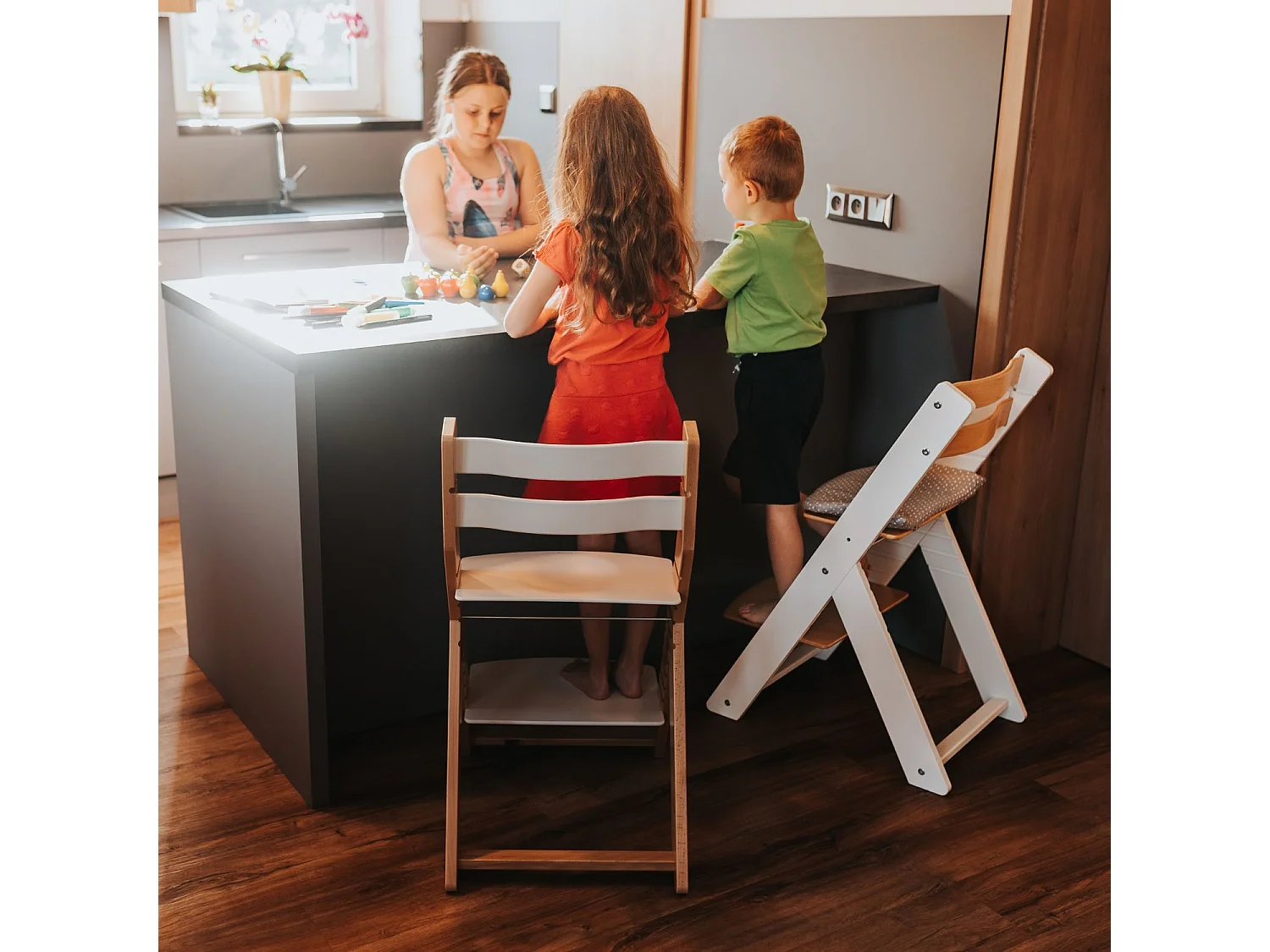 Chaise haute enfant SANDY blanc et verni