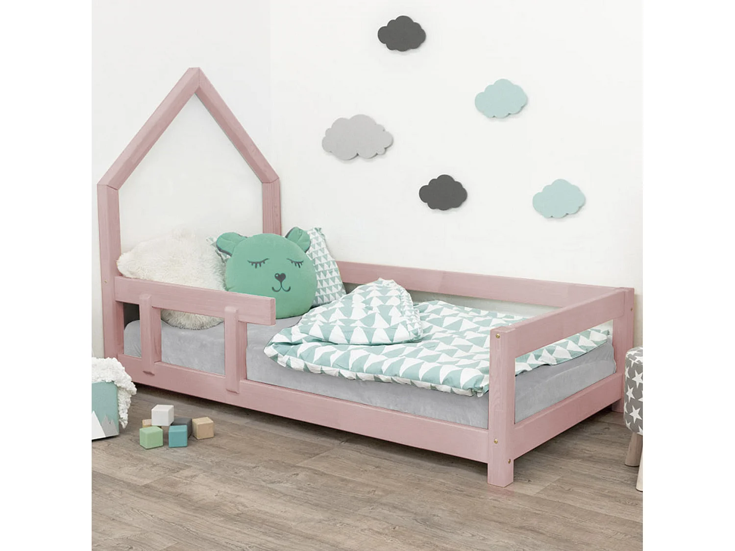 Lit cabane enfant POPPI 120 x 200 rose pastel 2
