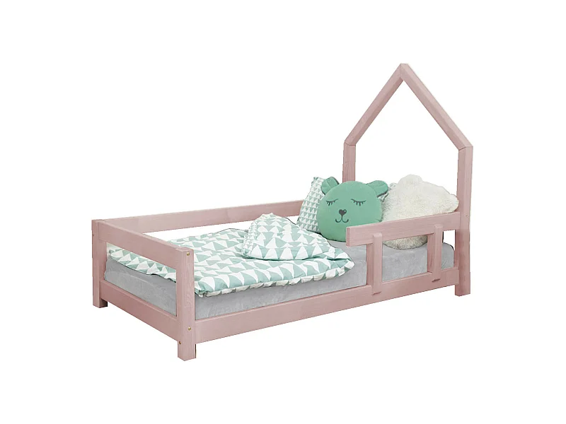 Lit cabane enfant POPPI 90 x 160 rose pastel 1