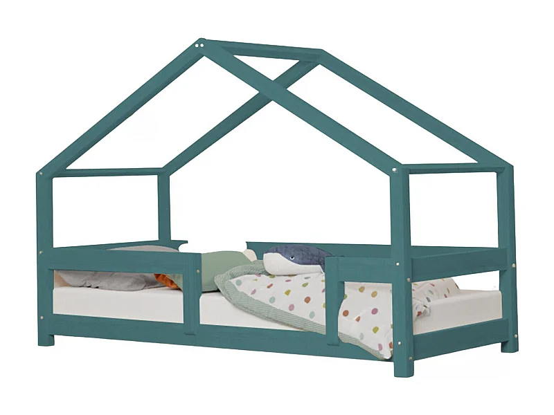 Lit cabane enfant LUCKY 90 x 180 vert pétrole