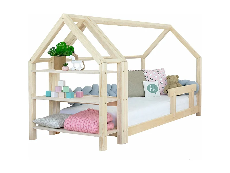 Lit cabane avec étagère 90 x 160 verni