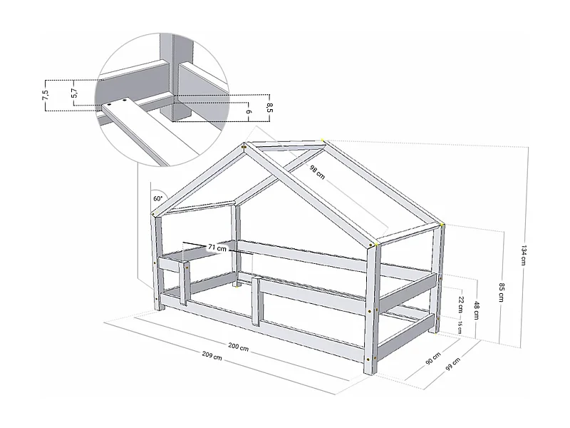 Lit cabane enfant LUCKY 90 x 200 rose pastel