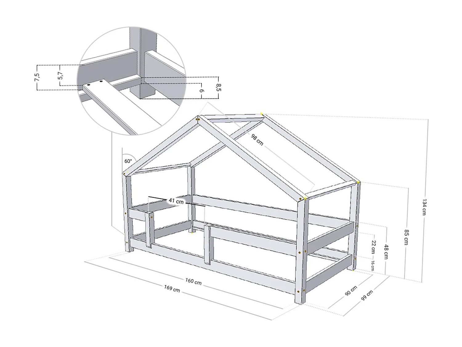 Lit cabane enfant LUCKY 90 x 160 beige