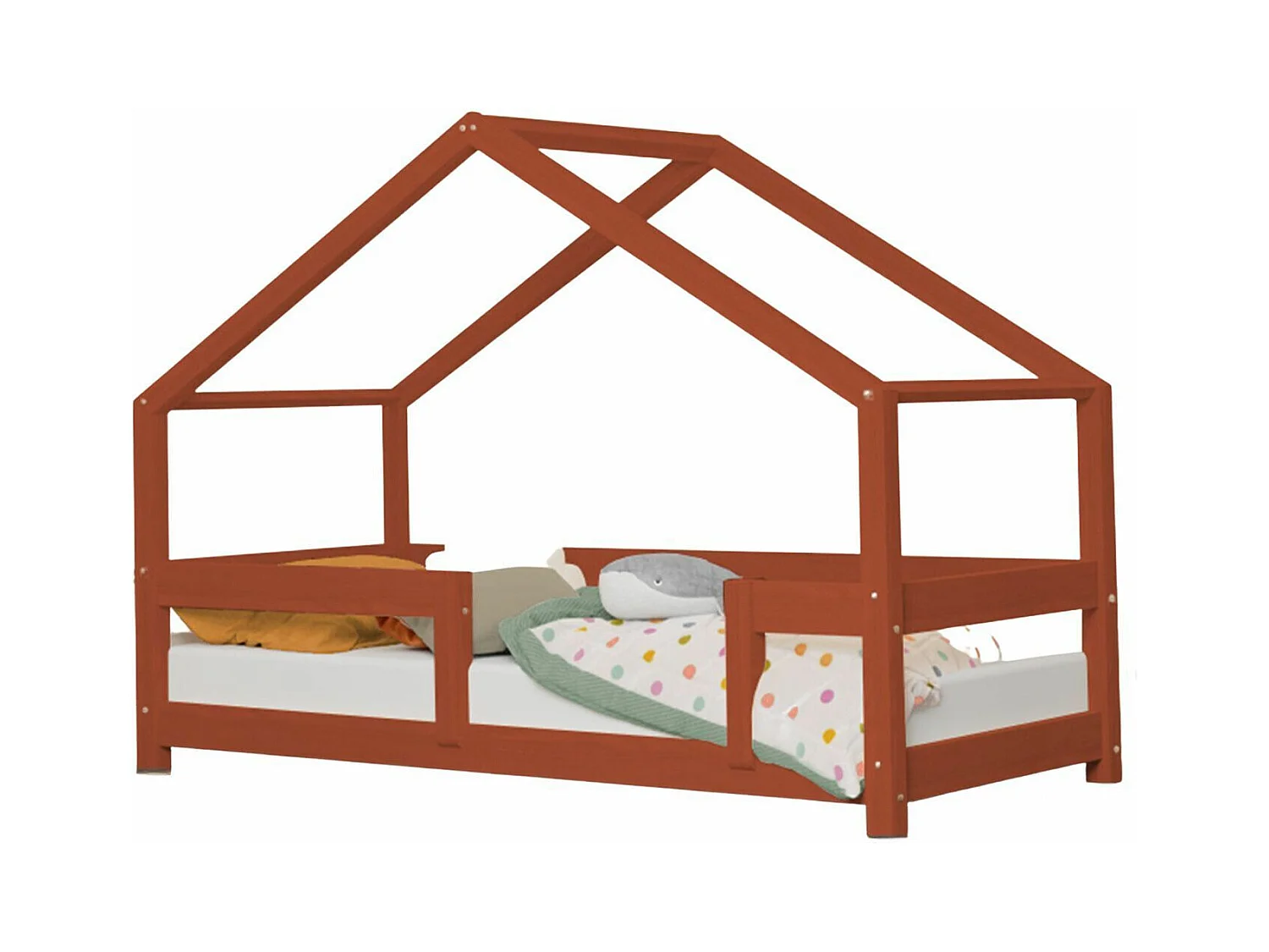Lit cabane enfant LUCKY 90 x 180 rouge brique