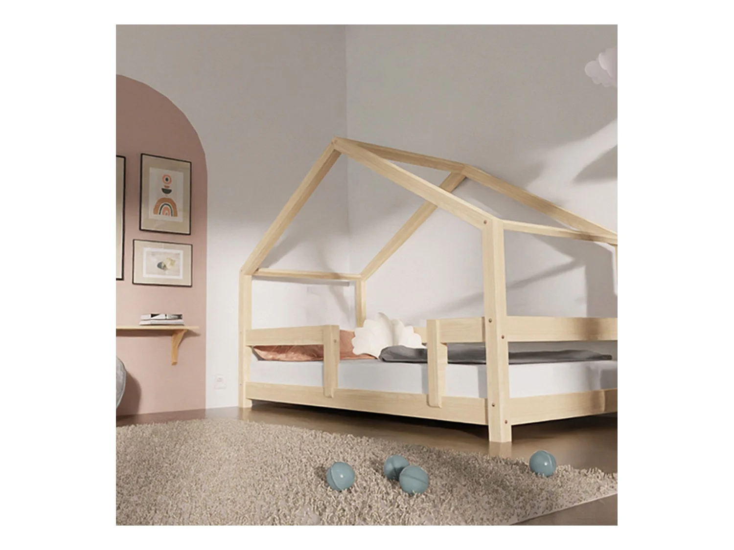 Lit cabane enfant LUCKY 80 x 180 rouge brique