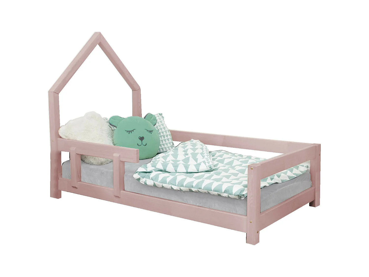 Lit cabane enfant POPPI 140 x 200 rose pastel 2