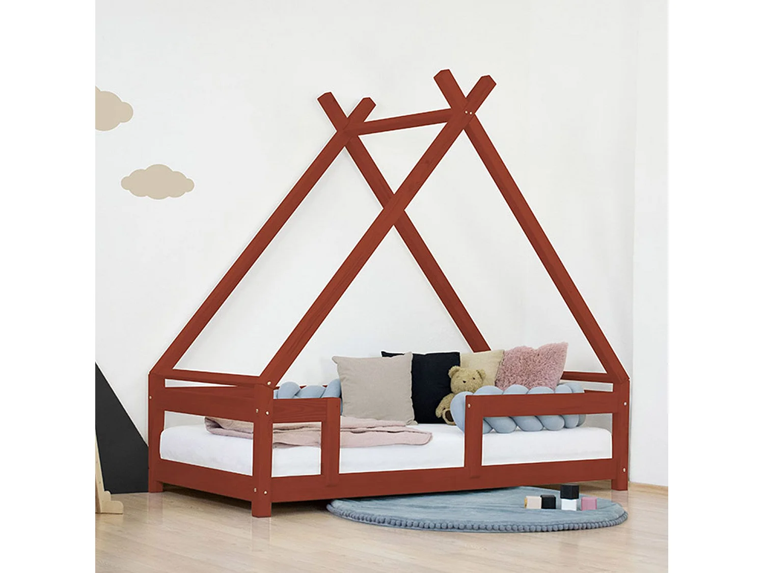 Lit cabane enfant TAHUKA 80 x 180 rouge brique