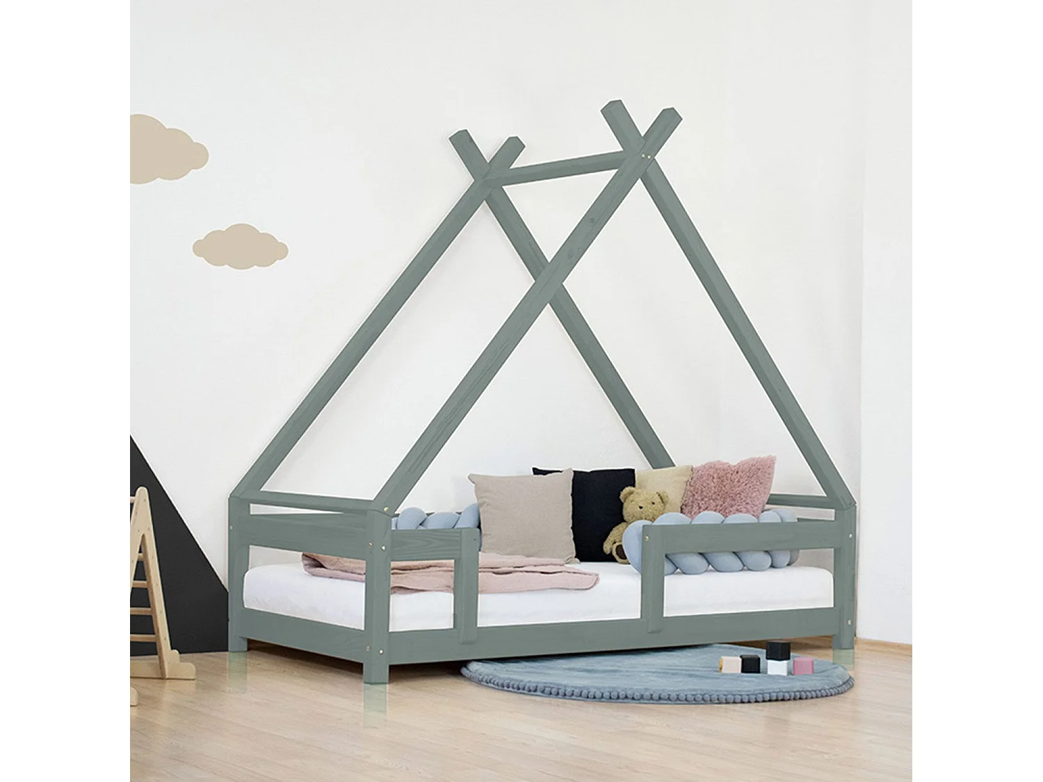 Lit cabane enfant TAHUKA 90 x 180 vert sauge