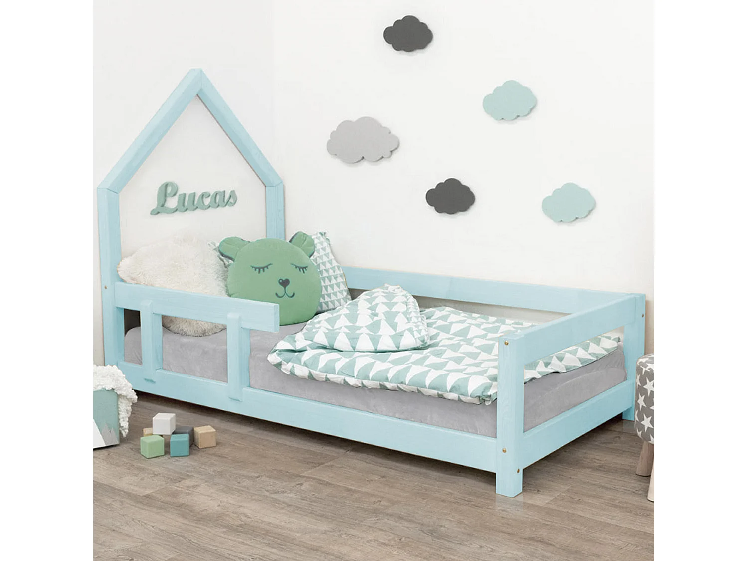 Lit cabane enfant POPPI 120 x 200 bleu clair 2