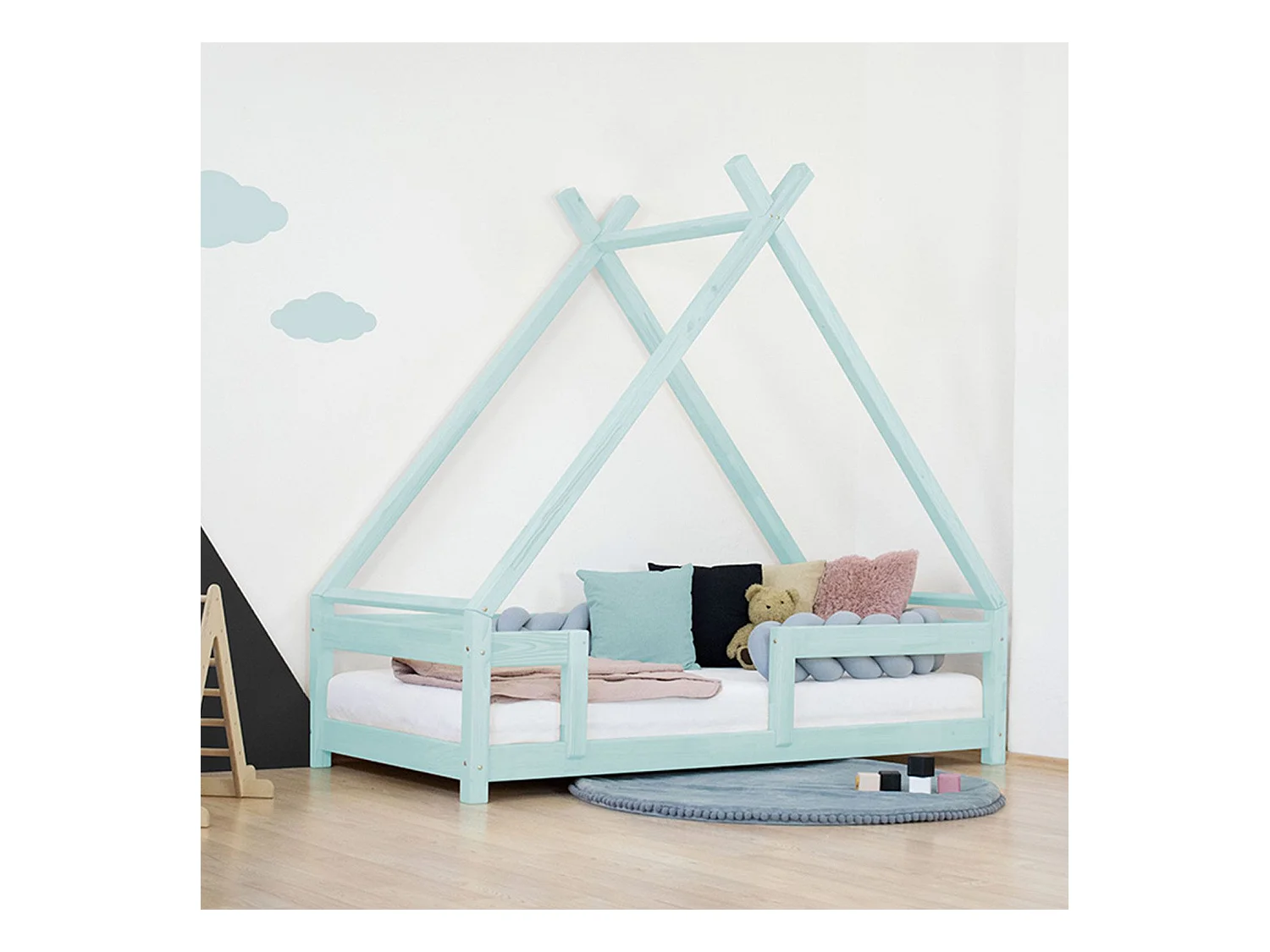 Lit cabane enfant TAHUKA 120 x 190 bleu clair