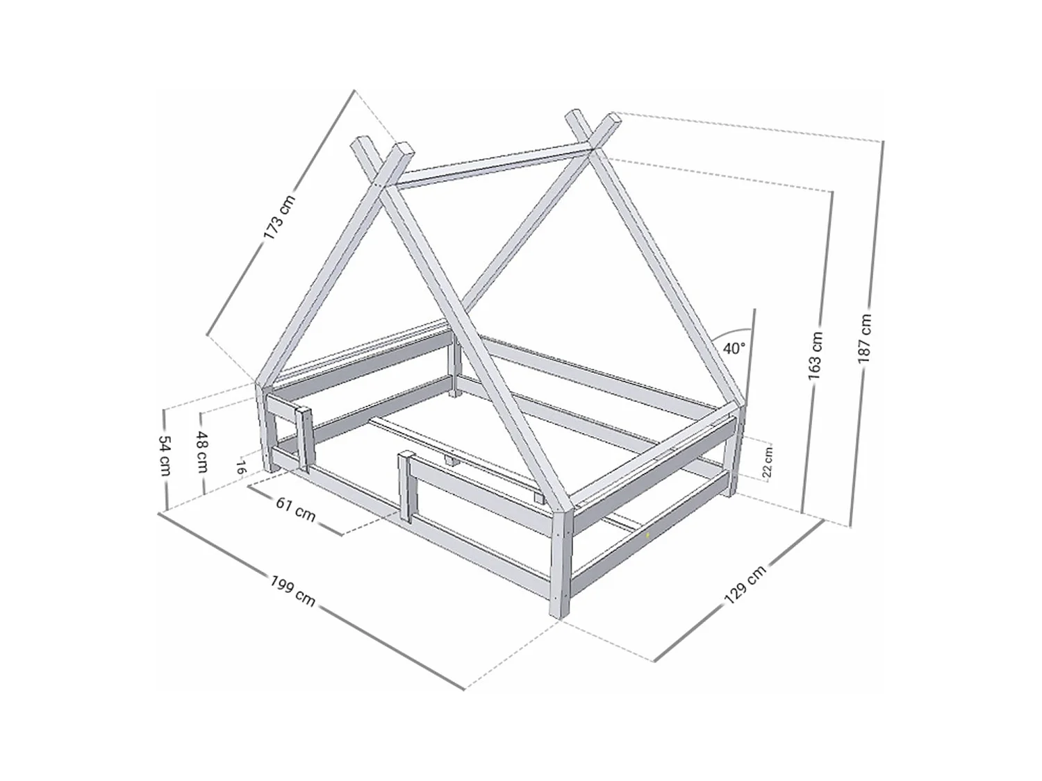 Lit cabane enfant TAHUKA 120 x 190 bleu clair
