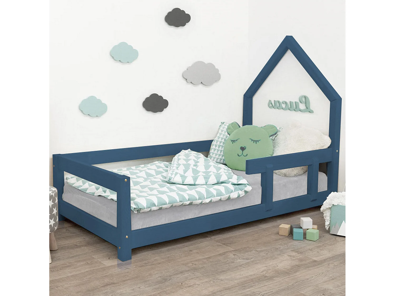 Lit cabane enfant POPPI 80 x 160 bleu marine 1