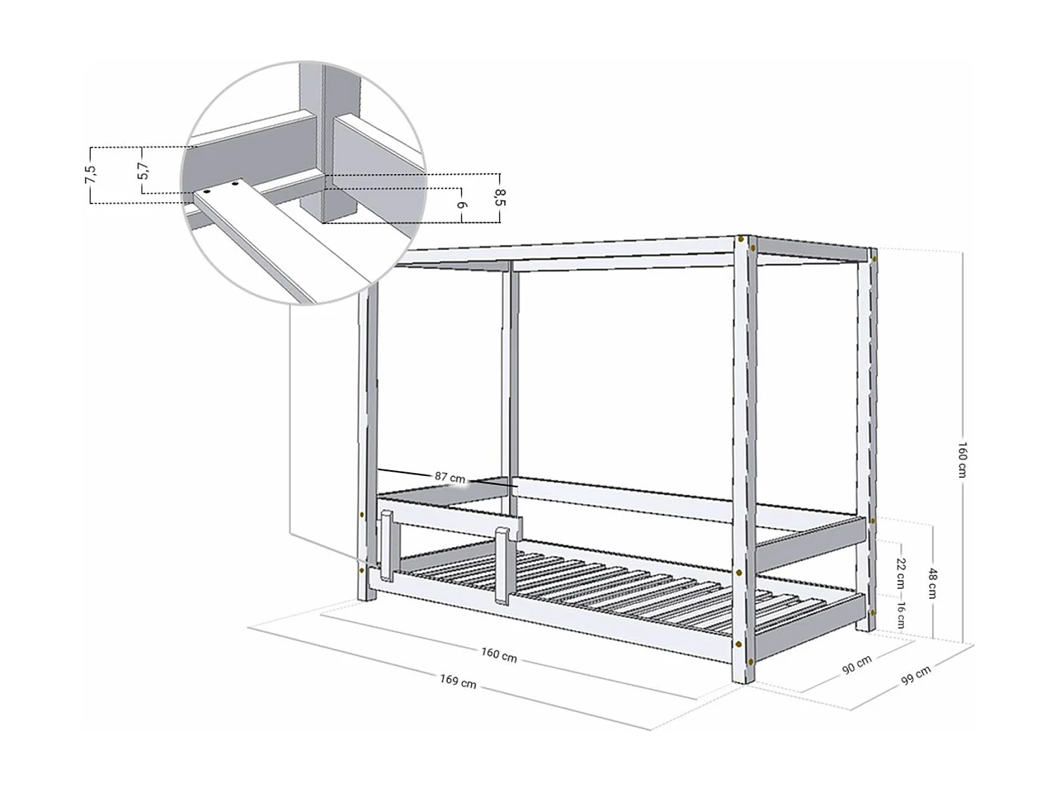 Lit cabane enfant BUNKY 90 x 160 bleu marine