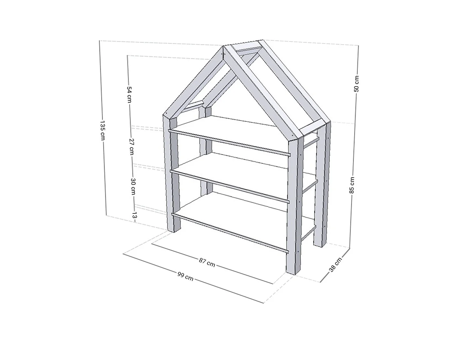 Lit cabane avec étagère 90 x 180 blanc