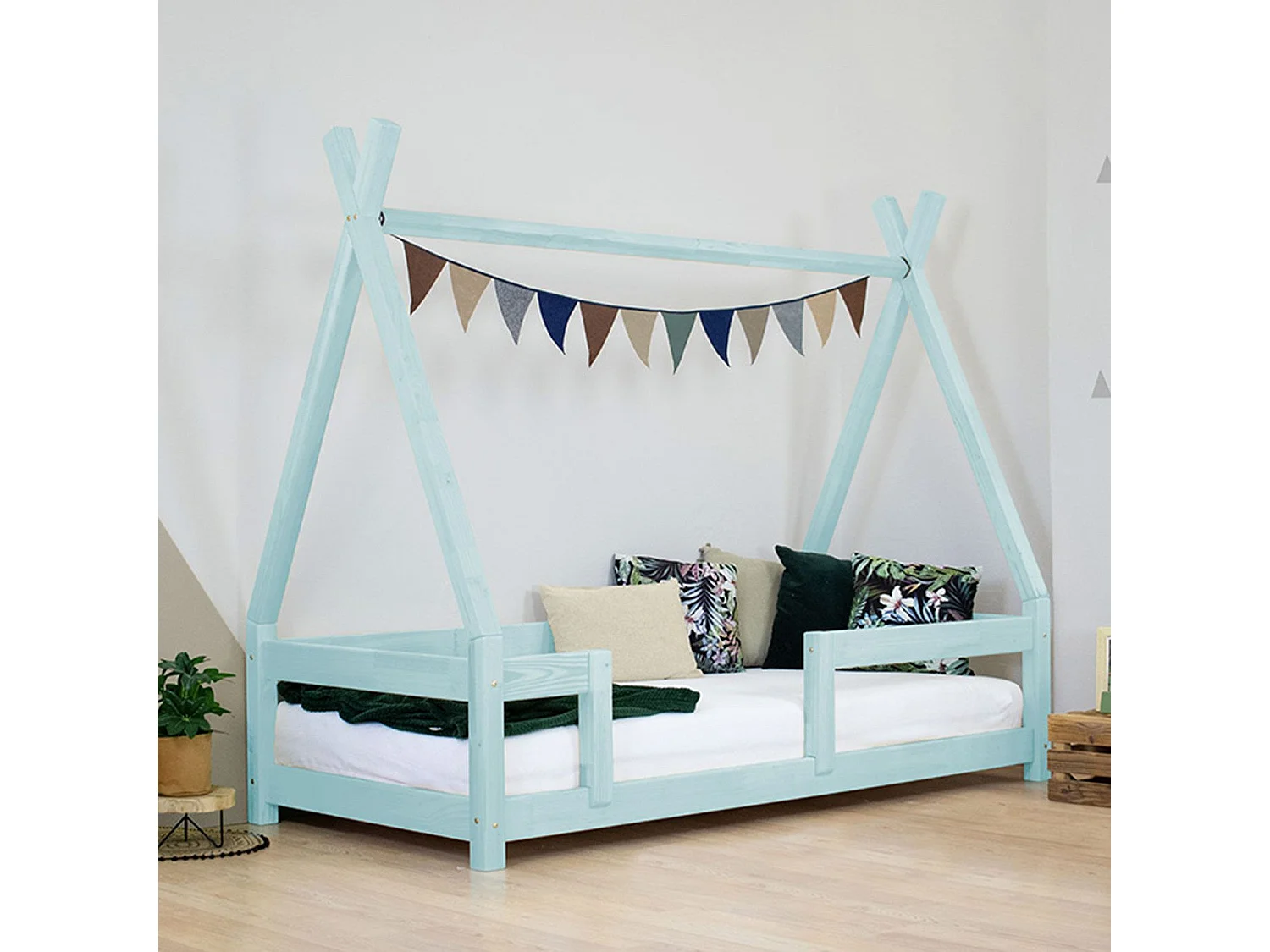 Lit cabane enfant NAKANA 90 x 200 bleu clair