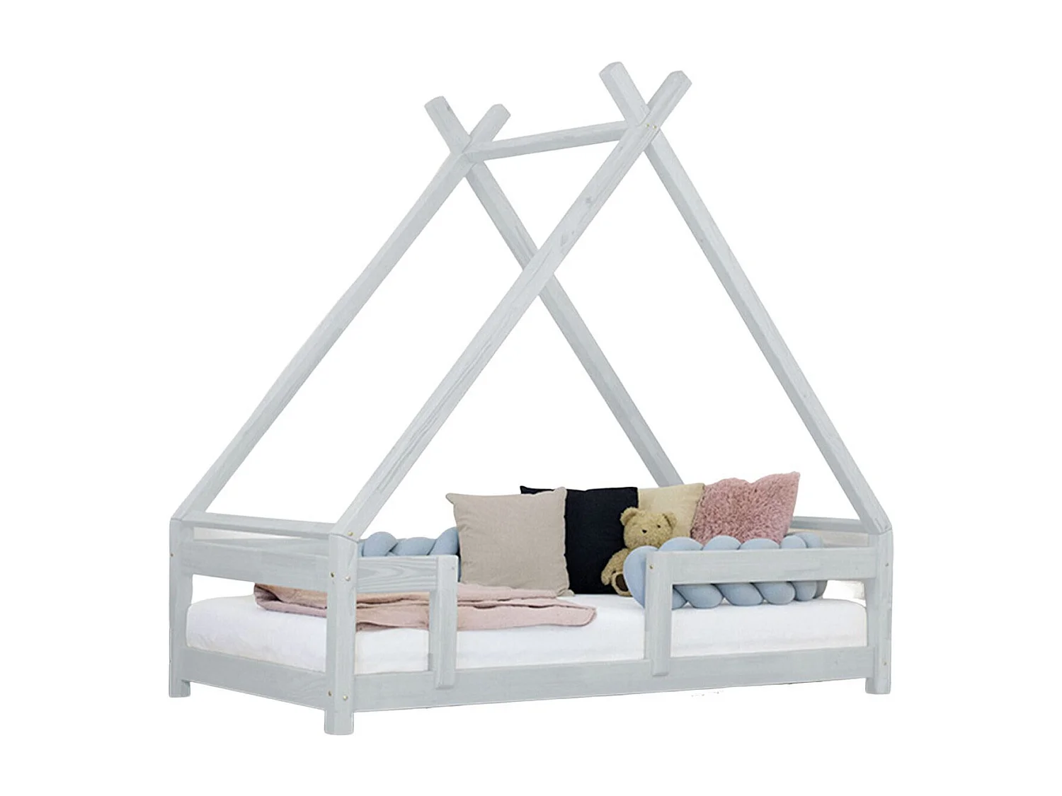 Lit cabane enfant TAHUKA 140 x 200 gris clair