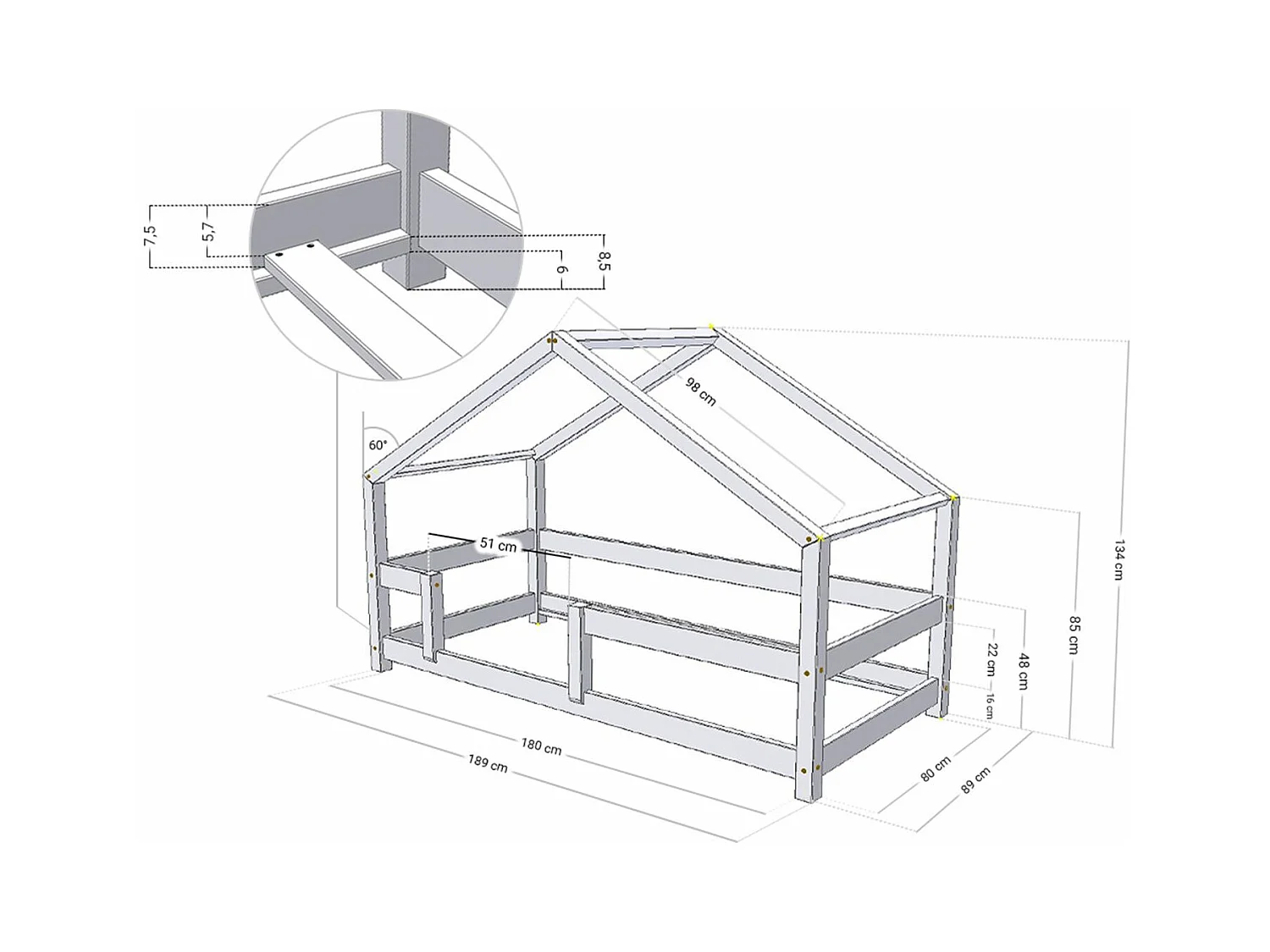Lit cabane enfant LUCKY 80 x 180 vert sauge