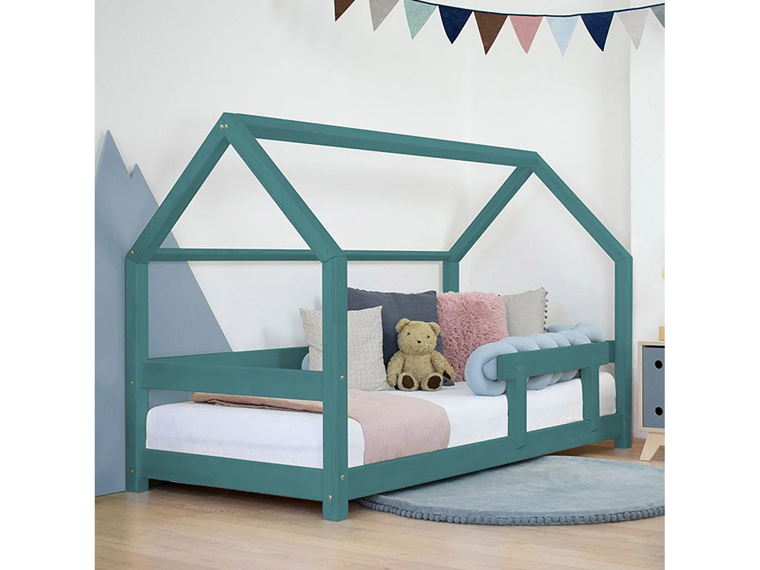 Lit cabane enfant TERY 90 x 200 vert pétrole