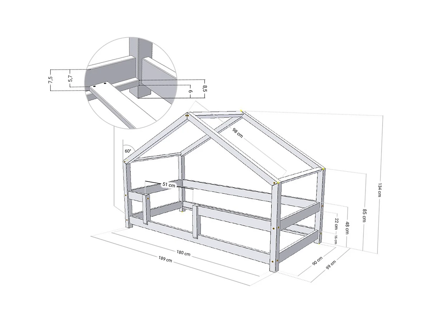 Lit cabane enfant LUCKY 90 x 180 beige