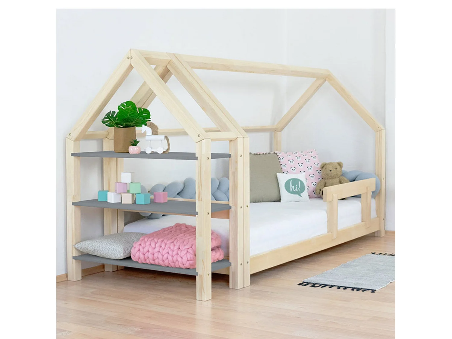 Kajuitbed met plank 90 x 200 naturel en grijs