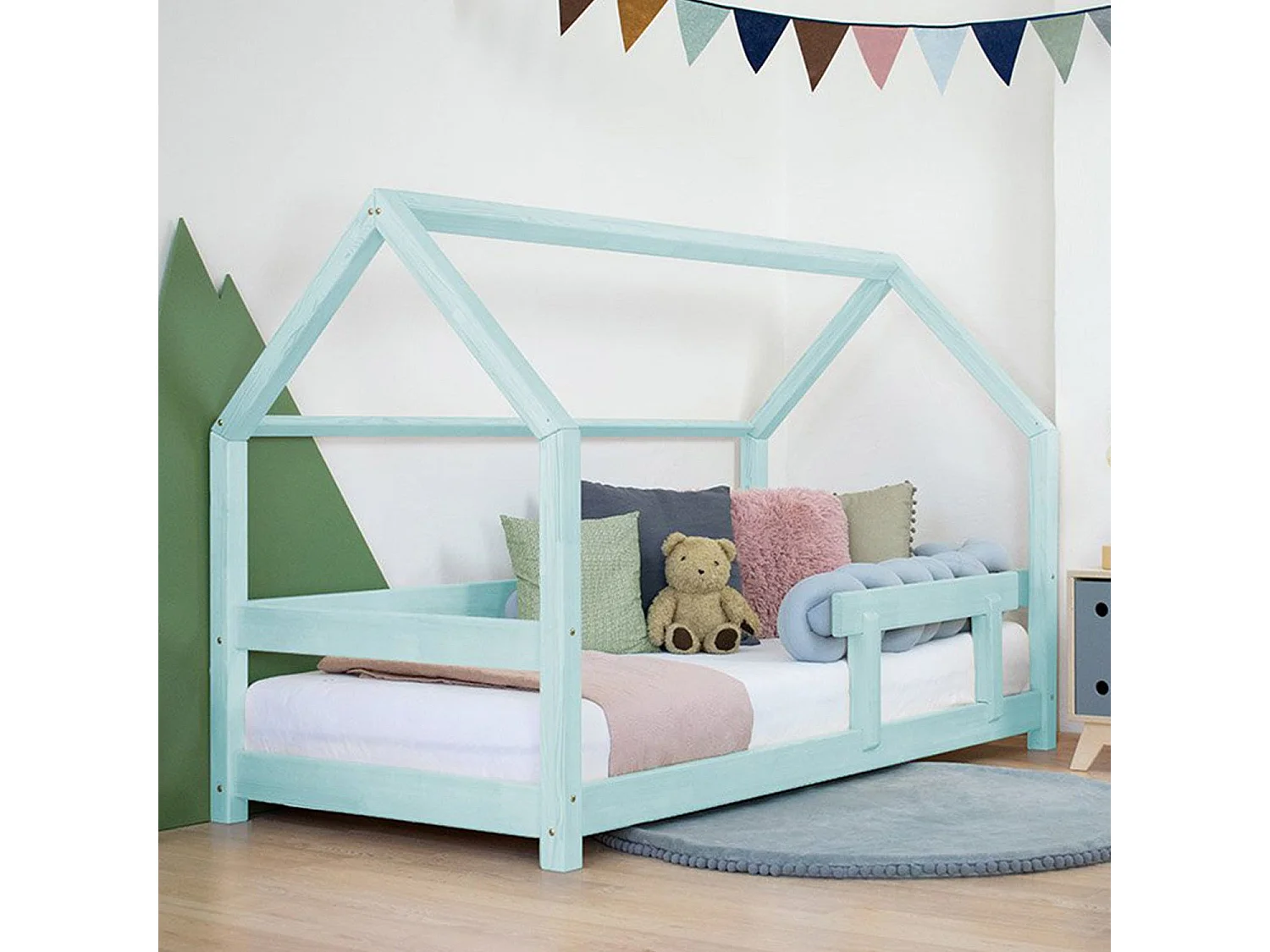 Lit cabane enfant TERY 90 x 190 bleu clair