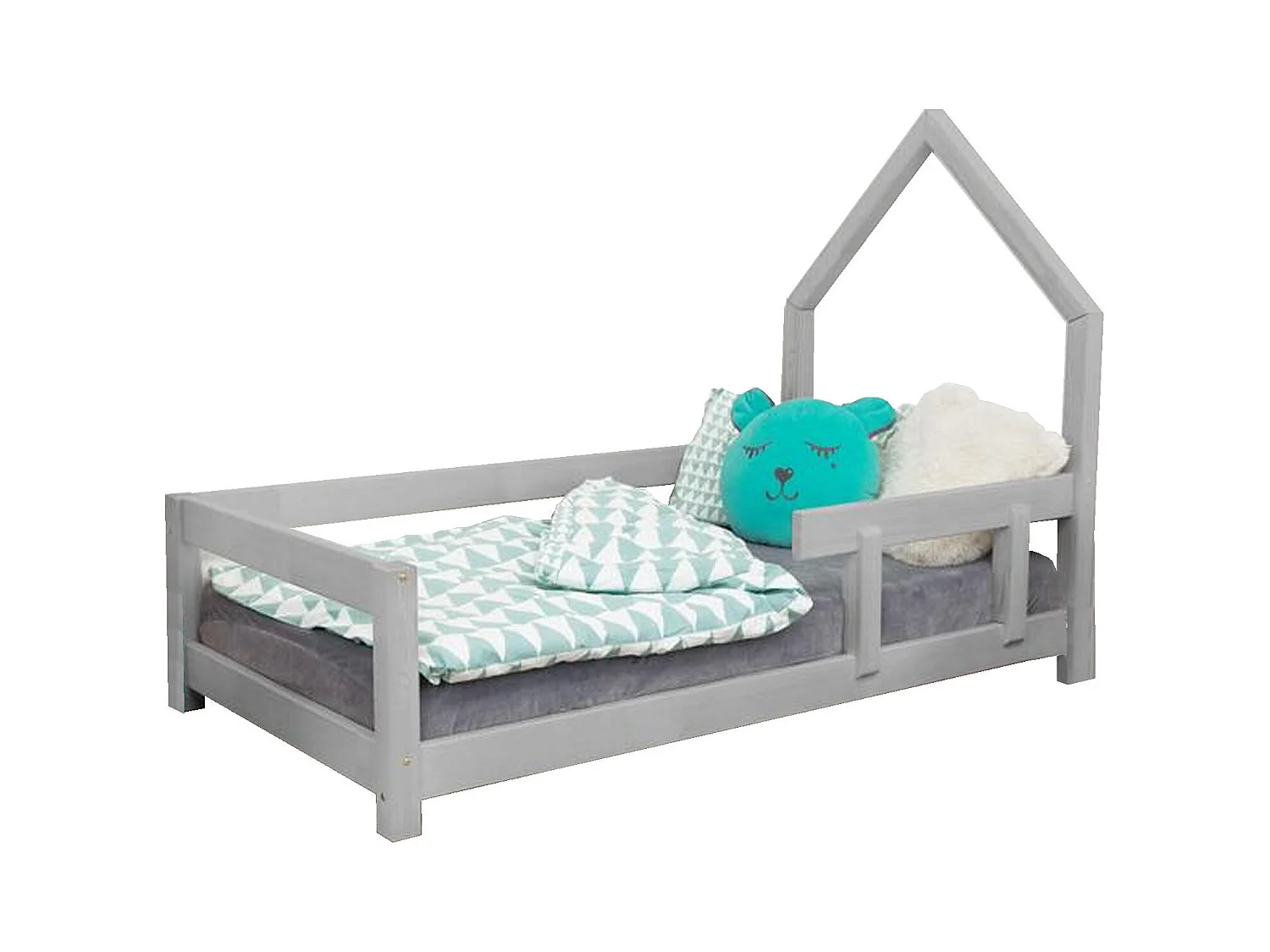 Lit cabane enfant POPPI 120 x 200 gris clair 1