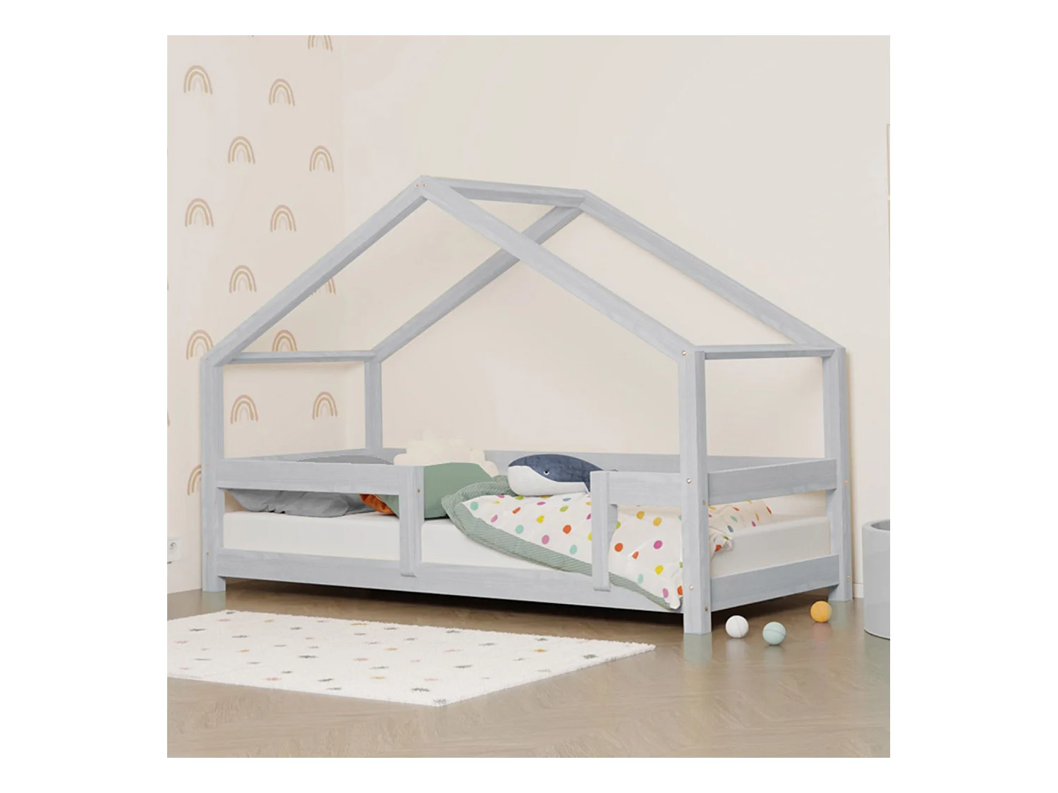 Lit cabane enfant LUCKY 90 x 190 gris clair
