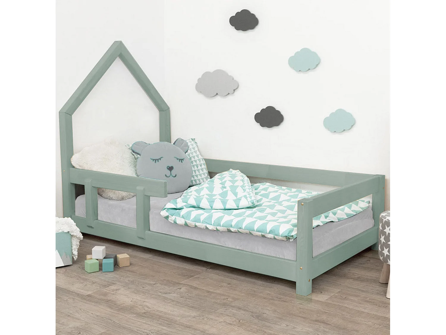 Lit cabane enfant POPPI 80 x 180 vert sauge 2