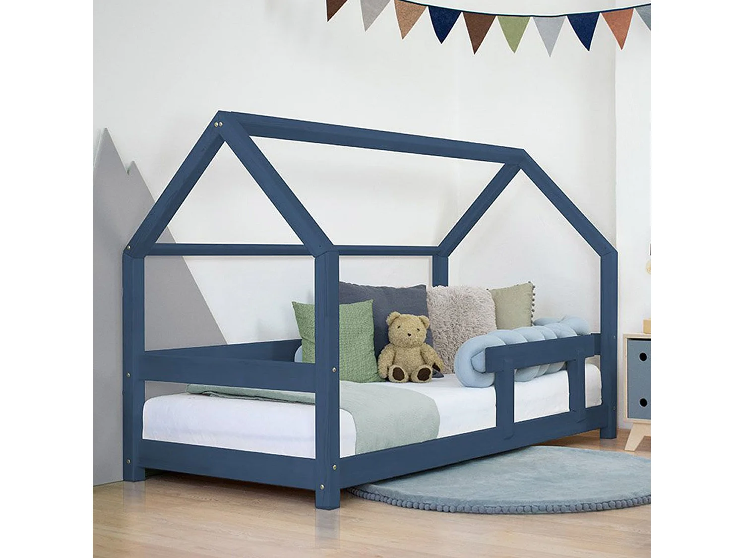 Lit cabane enfant TERY 90 x 160 bleu marine