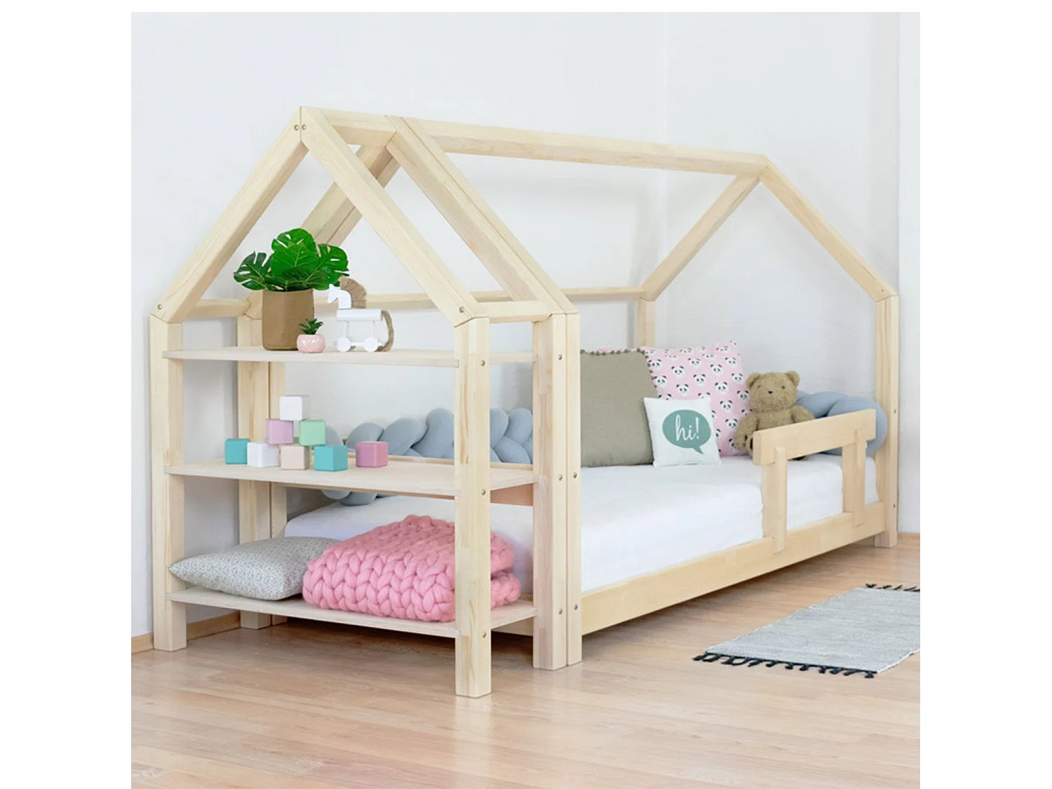 Lit cabane avec étagère 80 x 160 verni