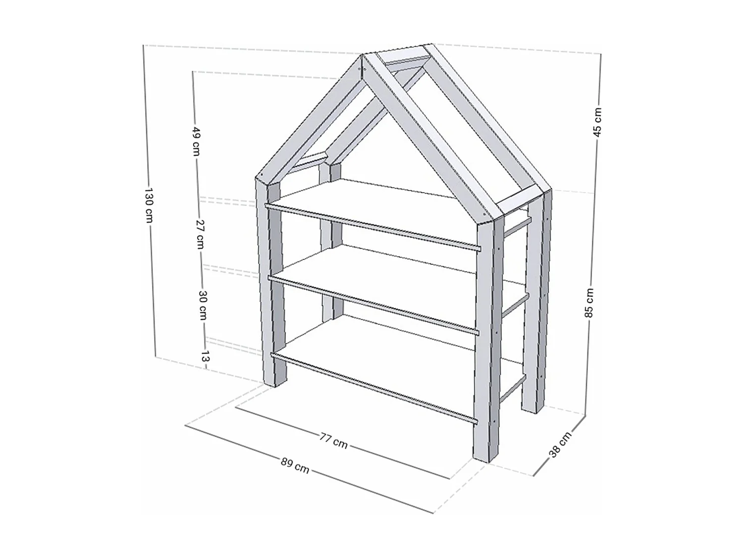 Lit cabane avec étagère 80 x 160 verni