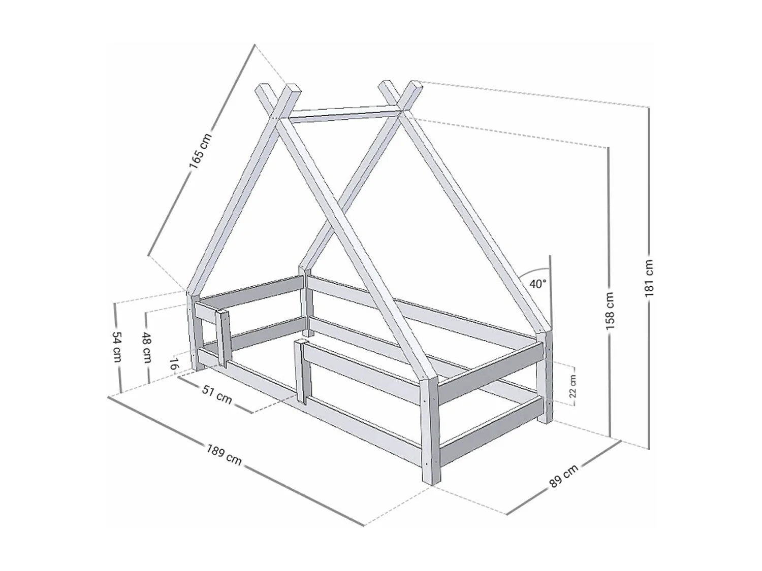 Lit cabane enfant TAHUKA 80 x 180 bleu marine