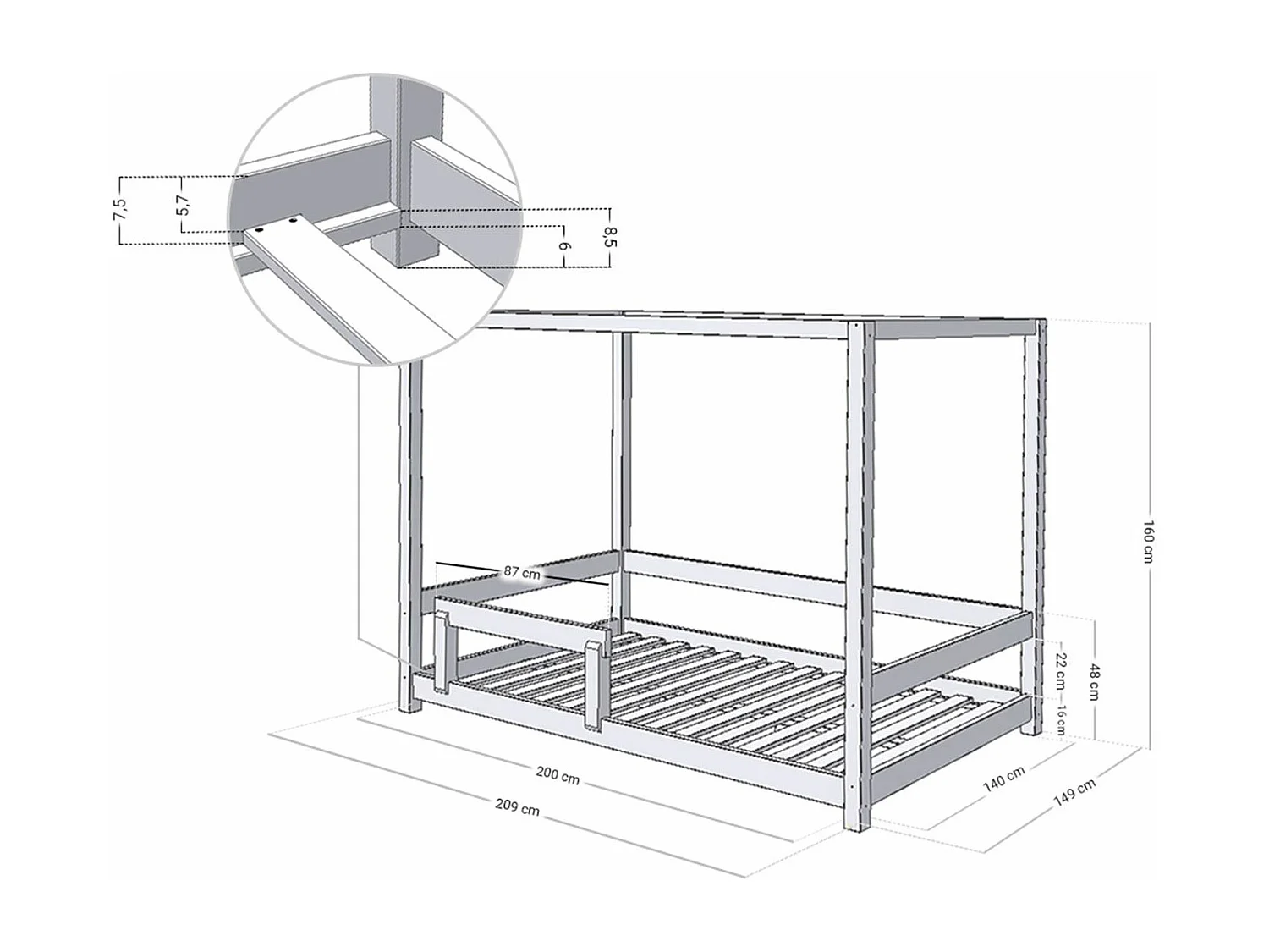 Lit cabane enfant BUNKY 140 x 200 bleu marine