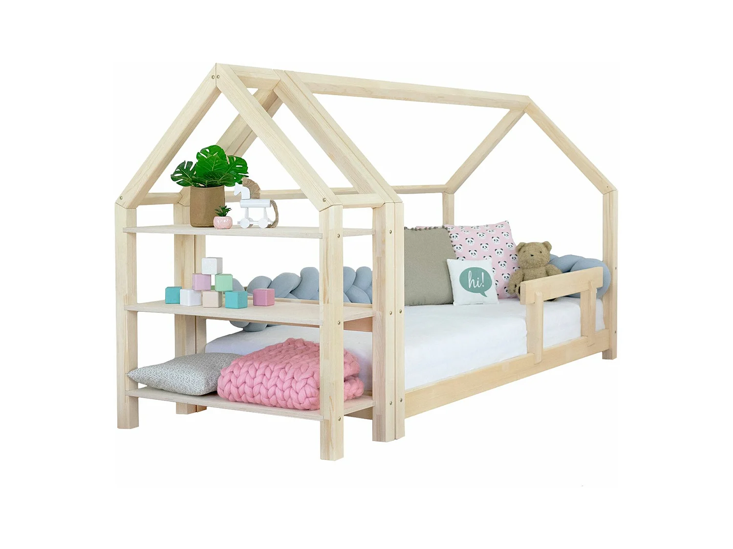 Lit cabane avec étagère 90 x 180 naturel