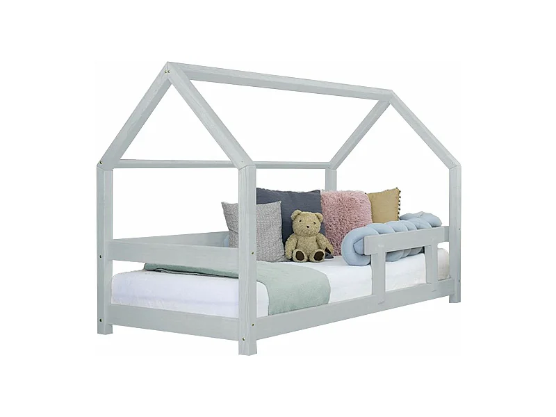 Lit cabane enfant TERY 90 x 190 gris clair