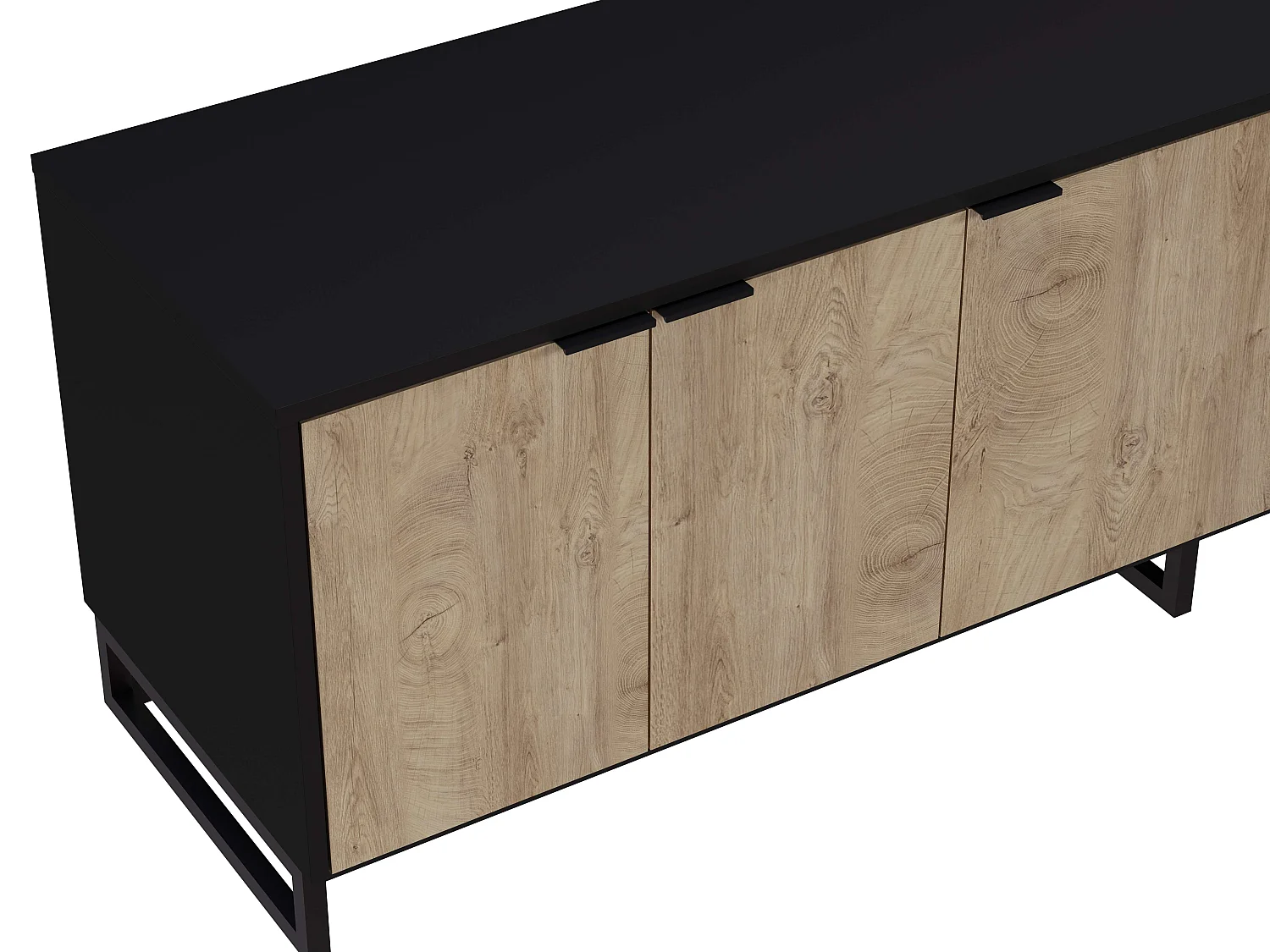 Meuble TV NEU 3 portes 1 tiroir 54,5x180x44 cm chêne et noir TALESA