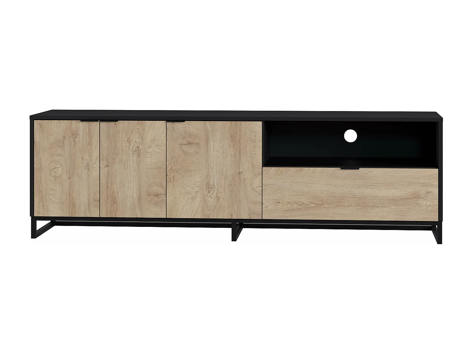 Meuble TV NEU 3 portes 1 tiroir 54,5x180x44 cm chêne et noir TALESA