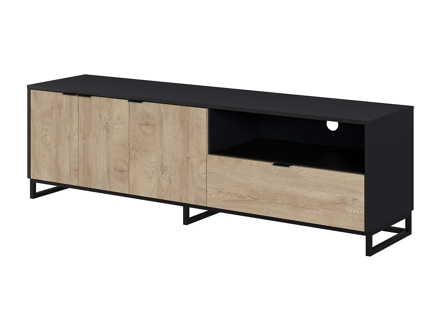 Meuble TV NEU 3 portes 1 tiroir 54,5x180x44 cm chêne et noir TALESA